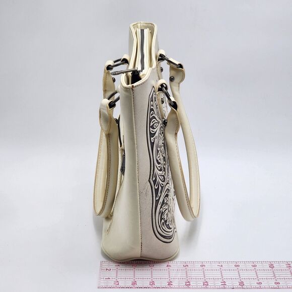 Trinity Ranch Western Floral Embossed Leather White Tote Bag - Picture 16 of 16